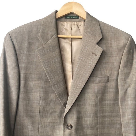 Lauren Ralph Lauren 100% Wool Executive Suit Beige Windowpane Coat Size 40 R - Picture 3 of 10